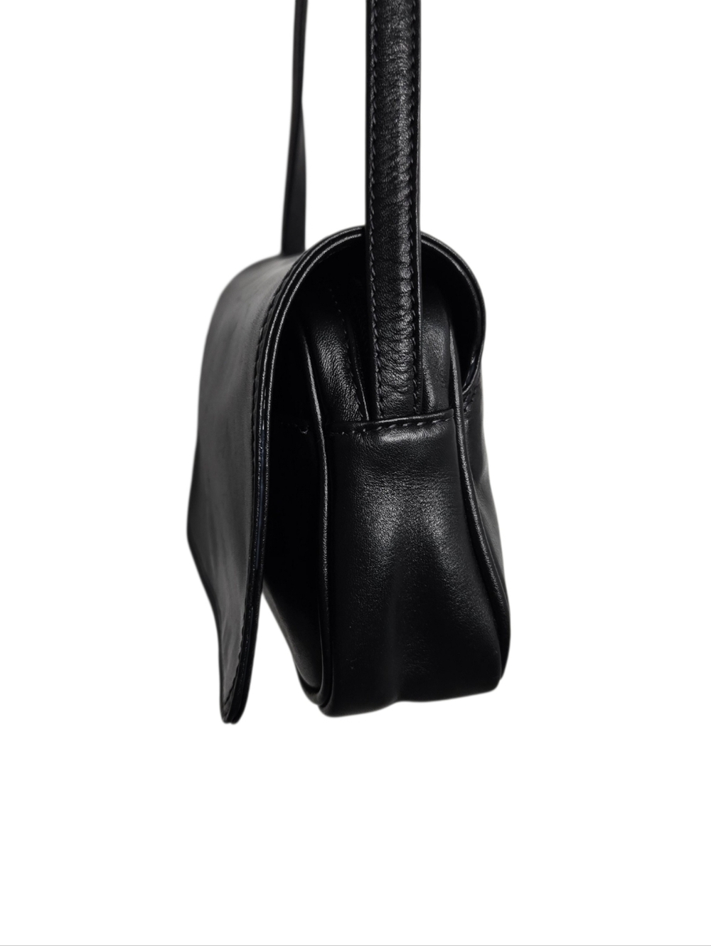 Peruzzi Firenze Black Leather Crossbody Bag Italian Minimalist Gold Hardware - Picture 8 of 16